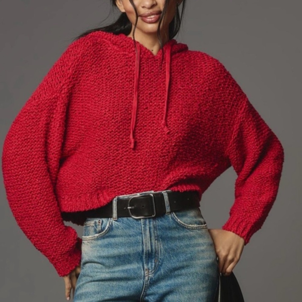 Pilcro Bright Red Chunky Knit Hoodie